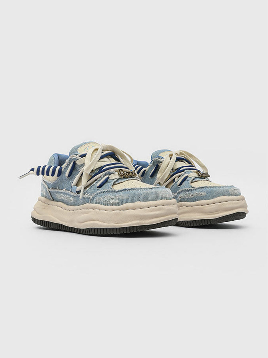 Washed Denim Dual-Lace Sneakers - Skipkicks