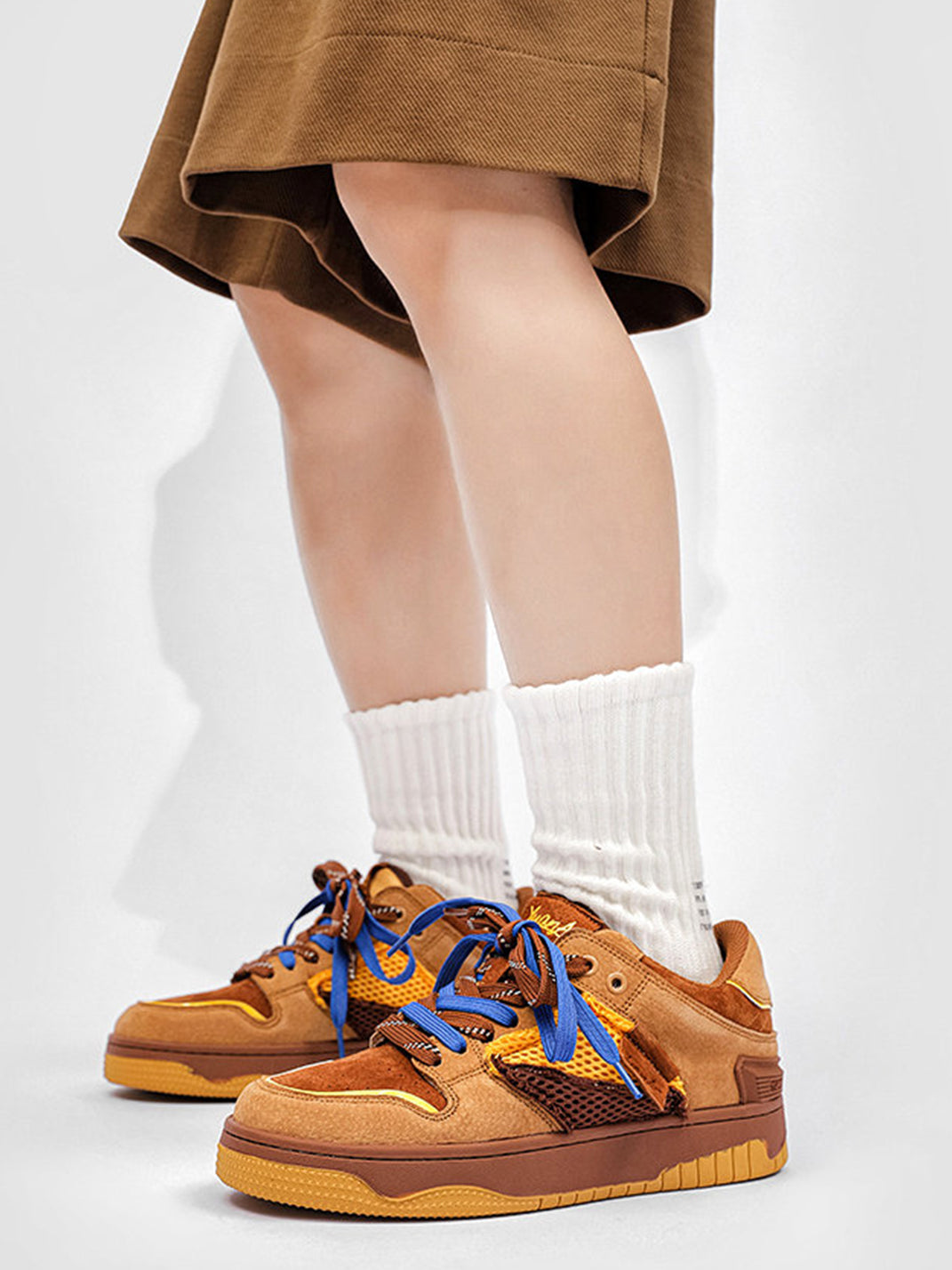 Perforated Dual-Lace Platform Sneakers