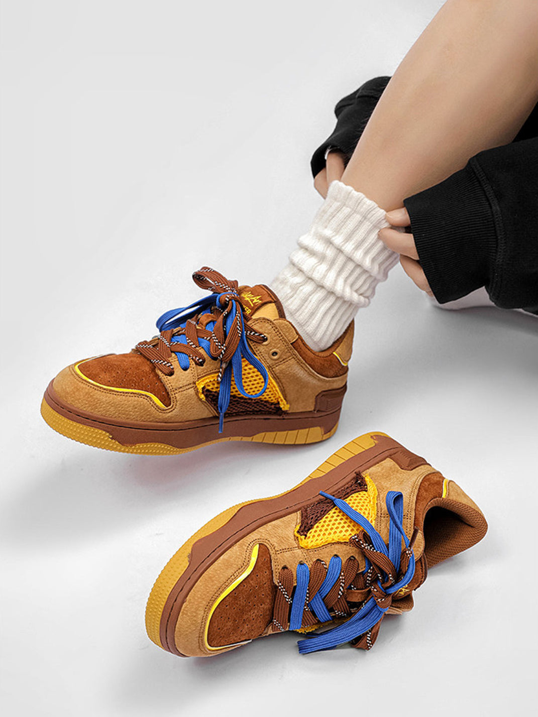 Perforated Dual-Lace Platform Sneakers