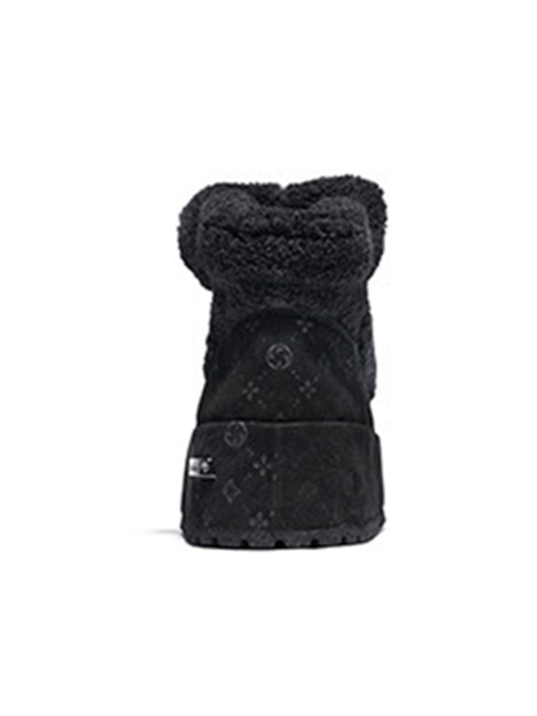 Black Monogram Design Faux Fur Platform Boots
