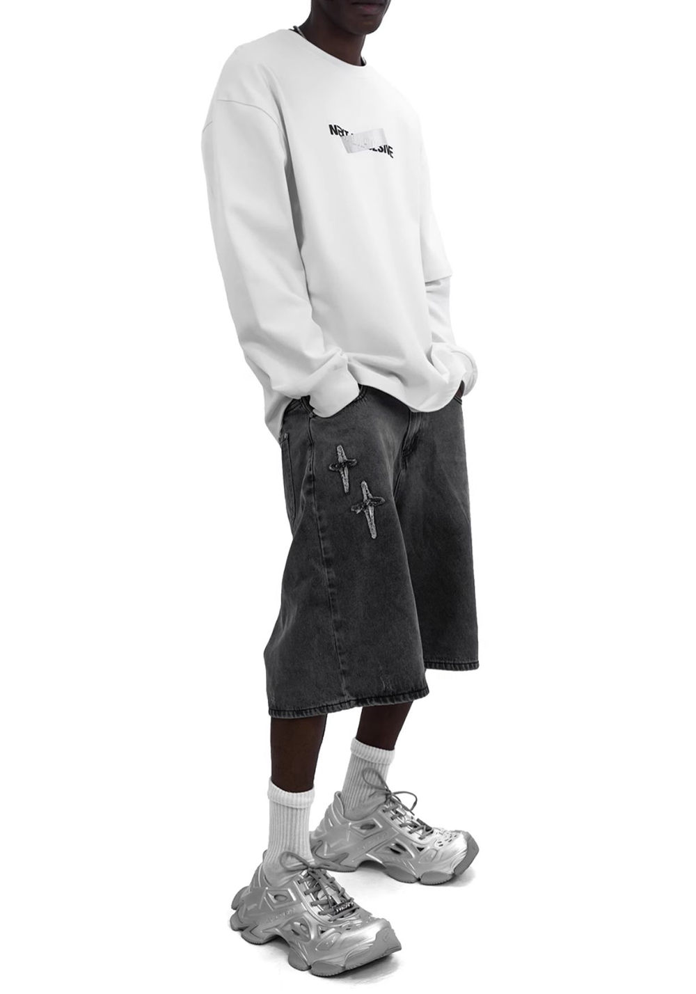 Silver Time-Space Platform Clog Sneakers