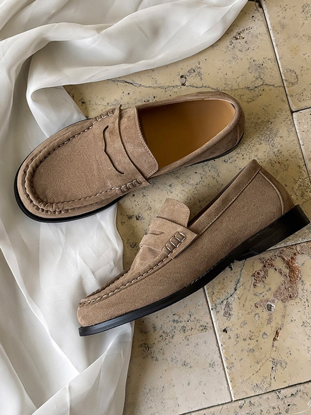 Square-Toe Leather Loafers