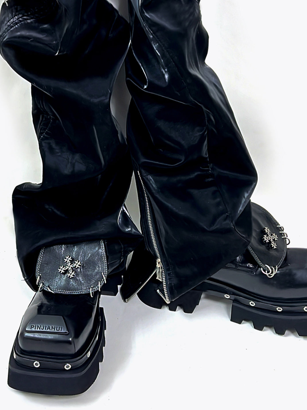 Black Vintage Platform Leather Derby Shoes - Skipkicks