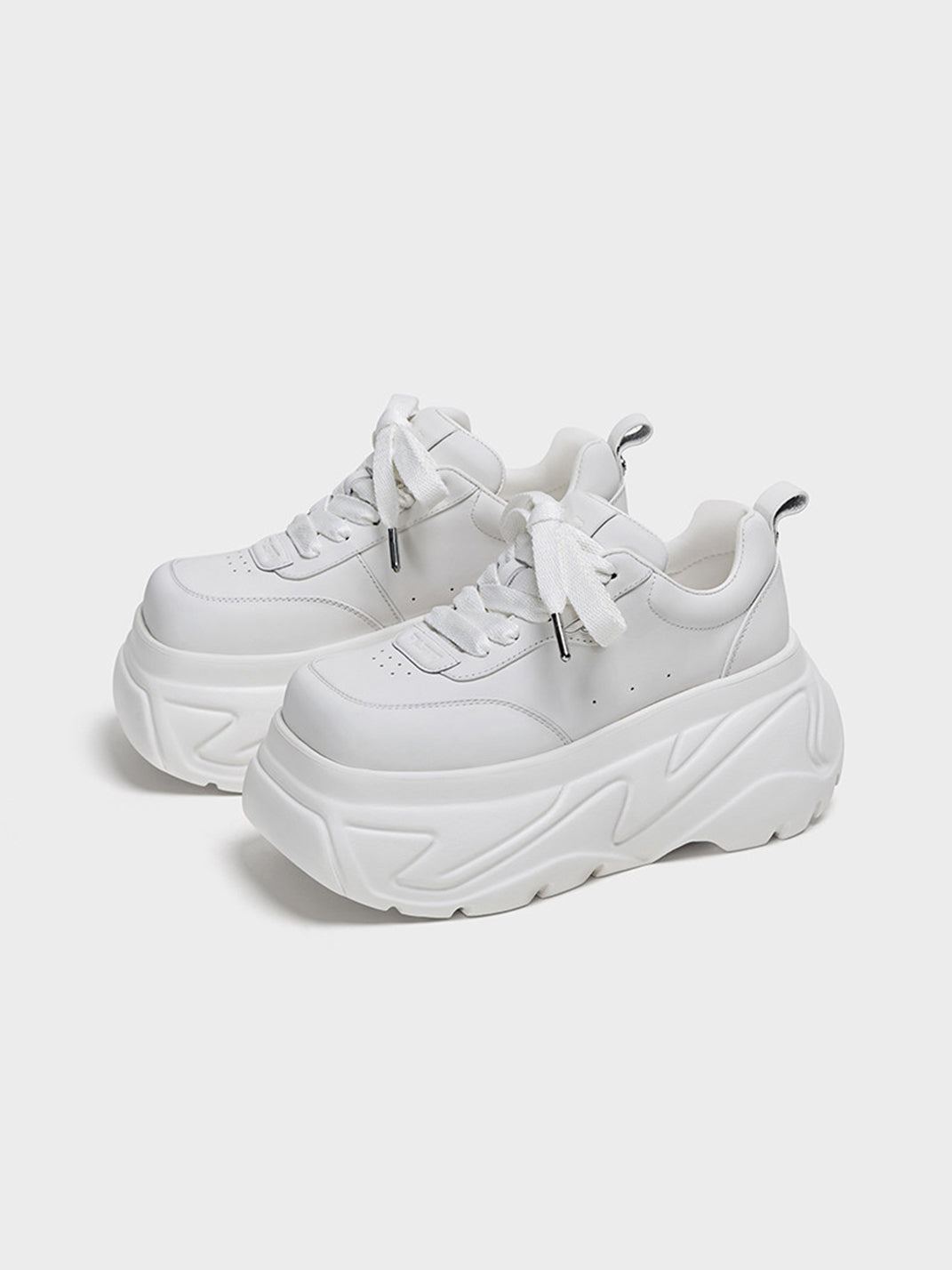 White Square-Toe Platform Leather Sneakers - Skipkicks