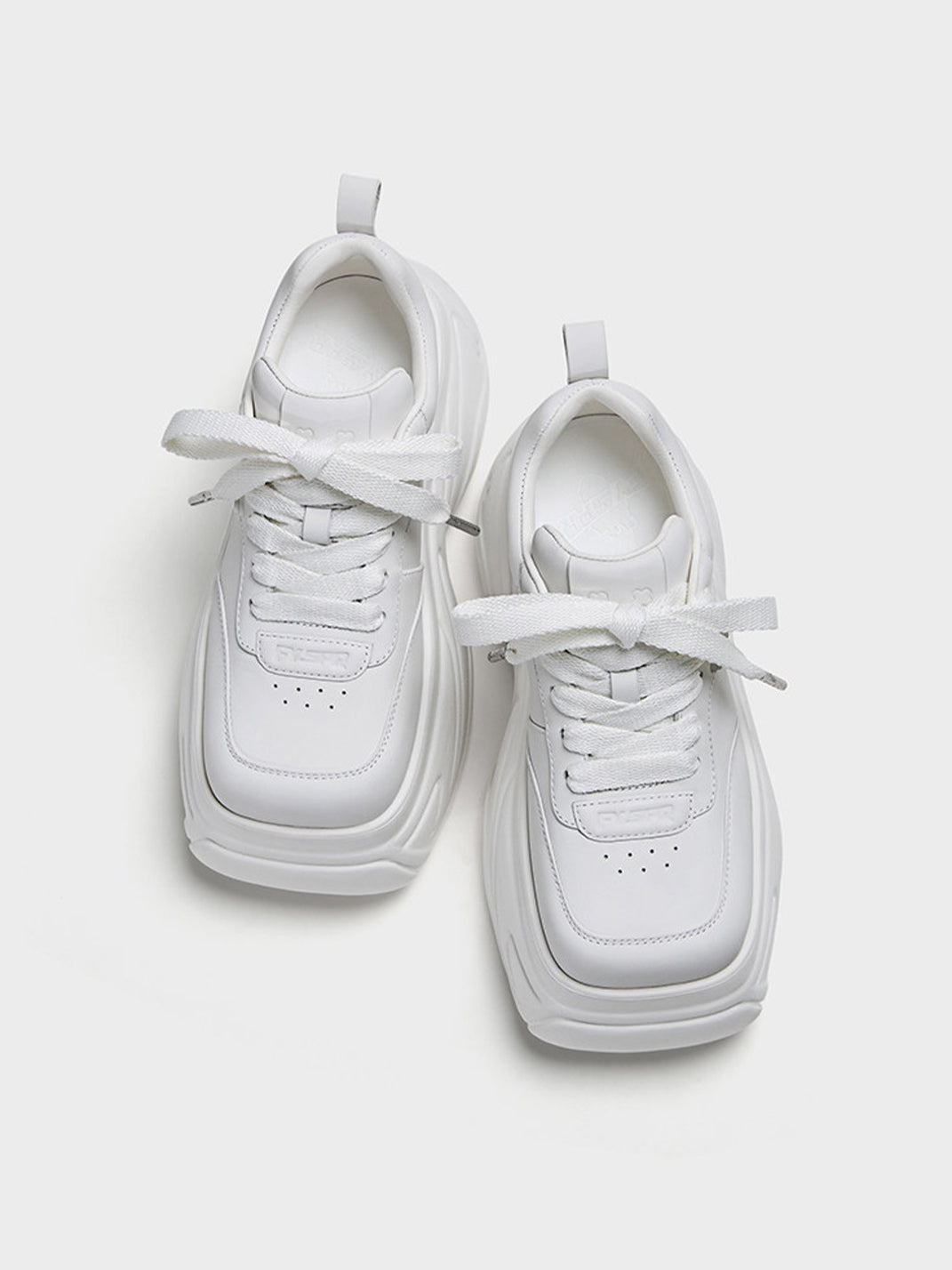 White Square-Toe Platform Leather Sneakers - Skipkicks