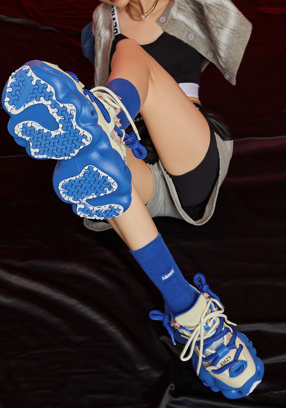 Blue Street-Style Leather Dad Sneakers - Skipkicks