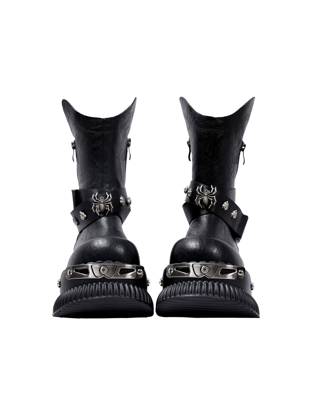Black Punk Platform Ankle Boots with Metal Strap Detail