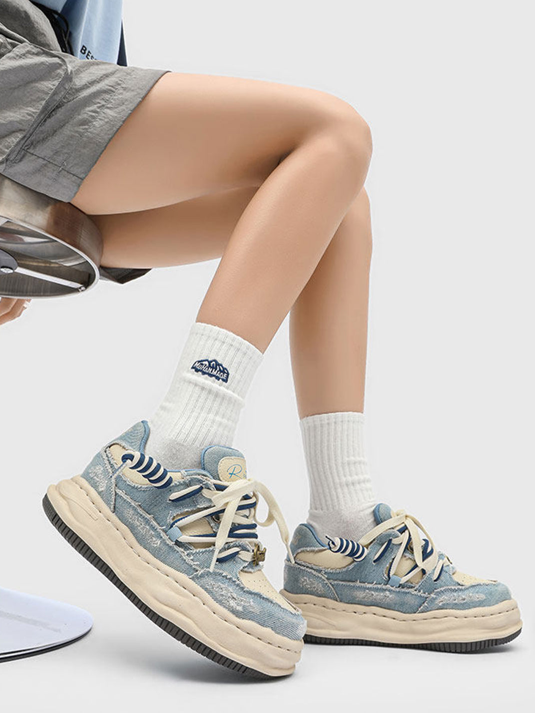 Washed Denim Dual-Lace Sneakers - Skipkicks