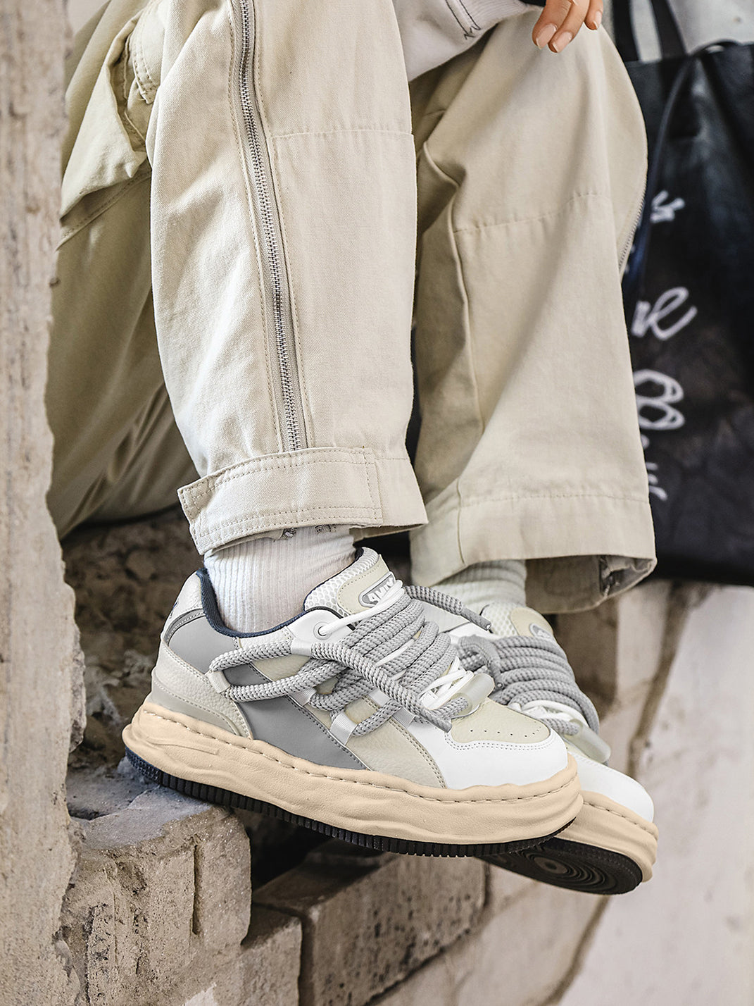 Paneled Wavy Platform Sneakers