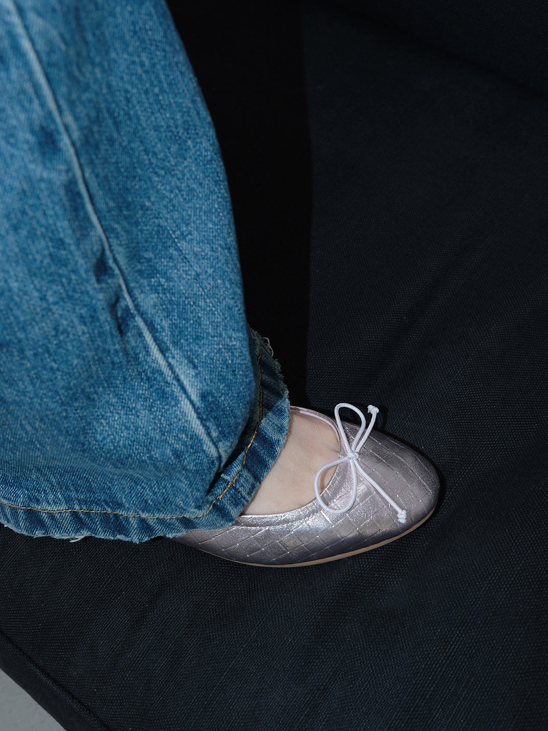 Blue Bow Detail Quilted Ballet Flats - Skipkicks