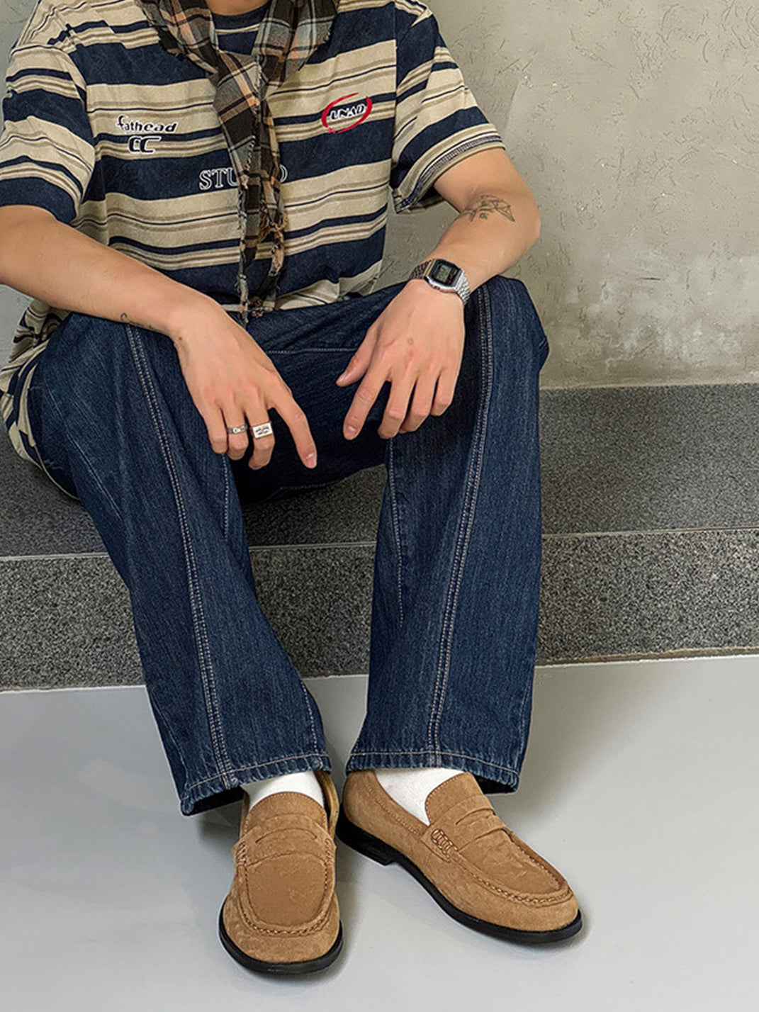 Square-Toe Leather Loafers