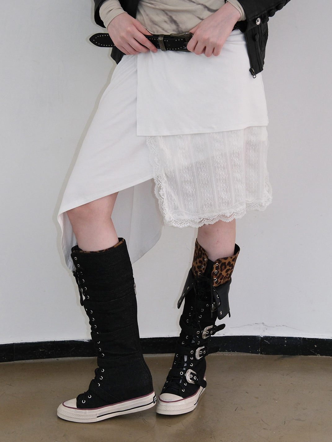 Leopard Print High-Top Canvas Boots with Belt Buckle - Skipkicks