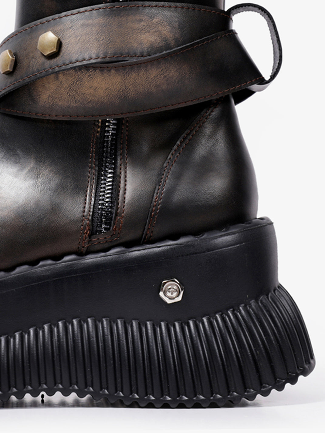 Black Punk Platform Ankle Boots with Round Toe