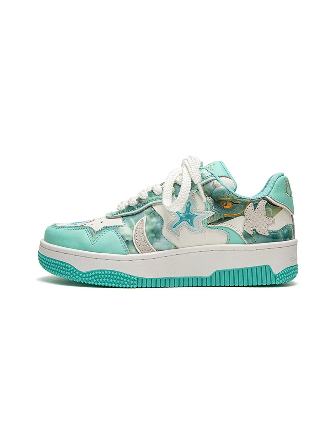 Green Star-Patch Platform Skate Sneakers - Skipkicks