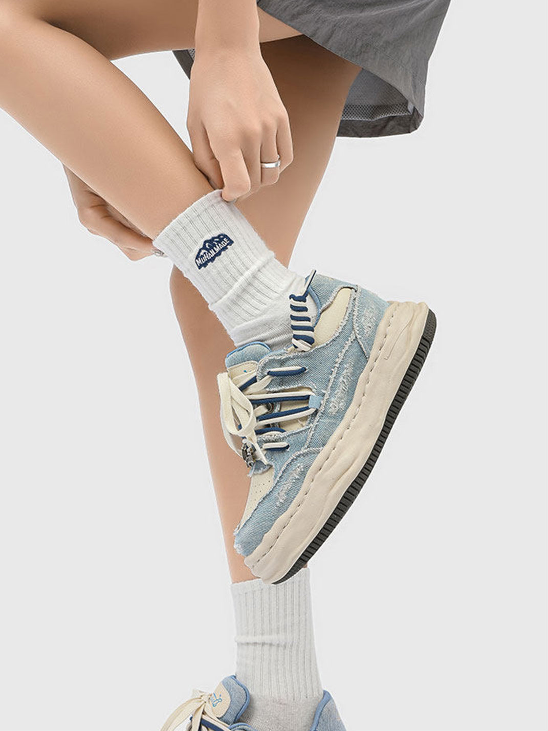 Washed Denim Dual-Lace Sneakers - Skipkicks