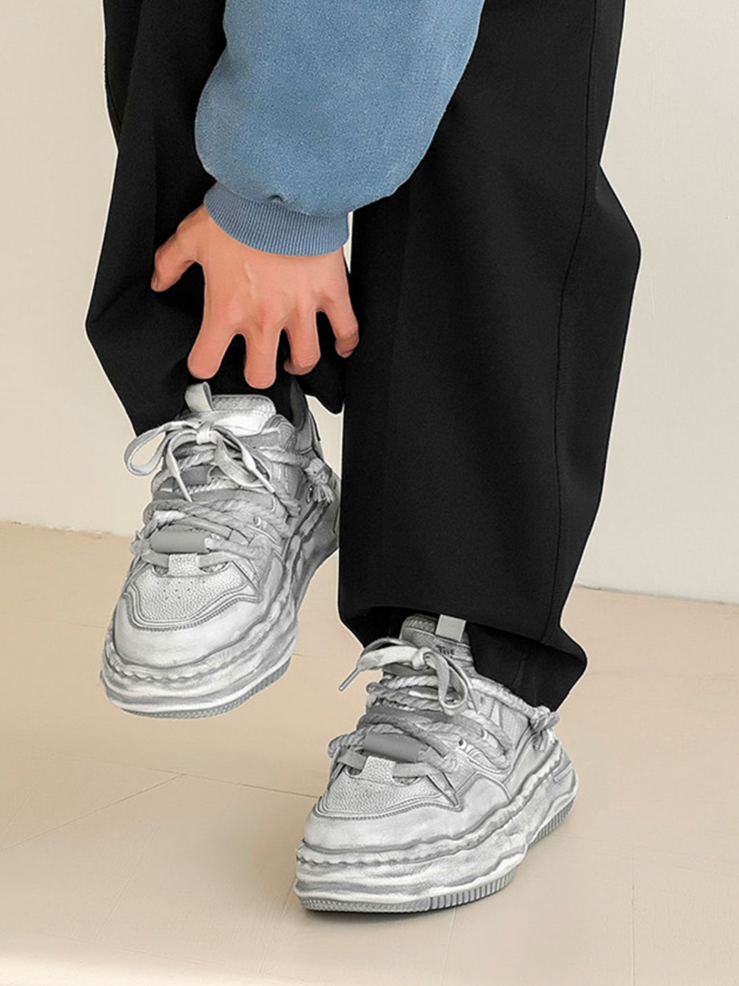 Washed Wavy Platform Sneakers - Skipkicks