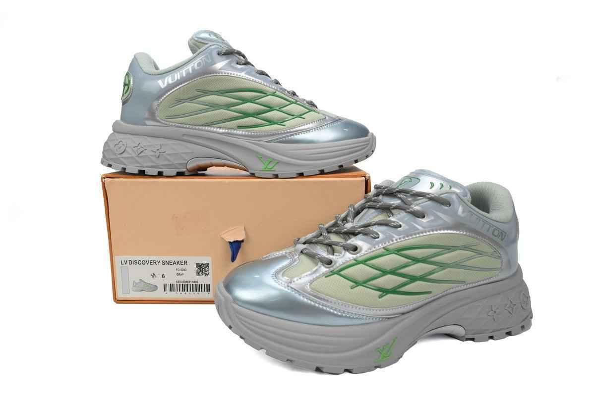Custom LV Discovery Lace Up White Silver Green