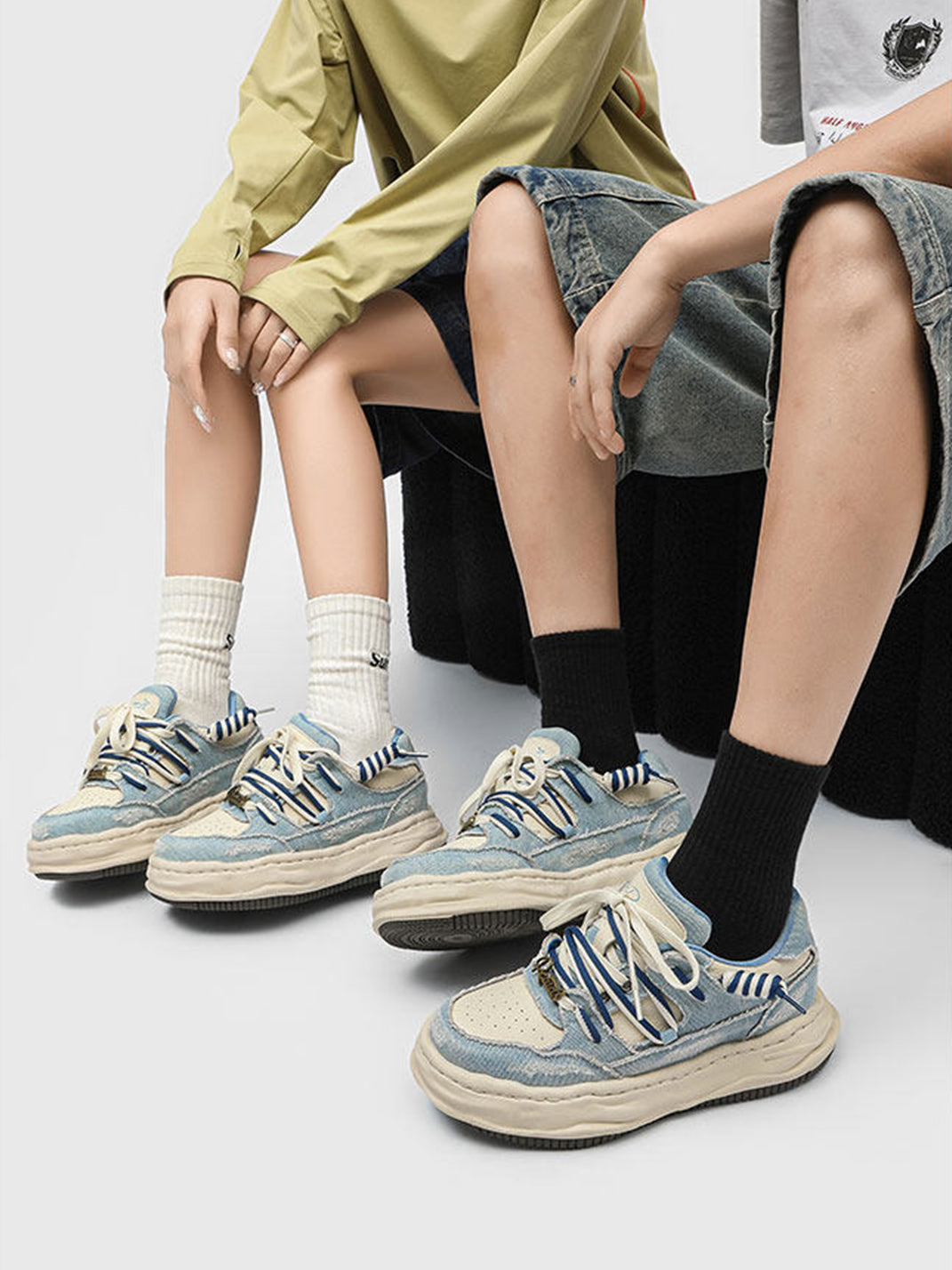 Washed Denim Dual-Lace Sneakers - Skipkicks