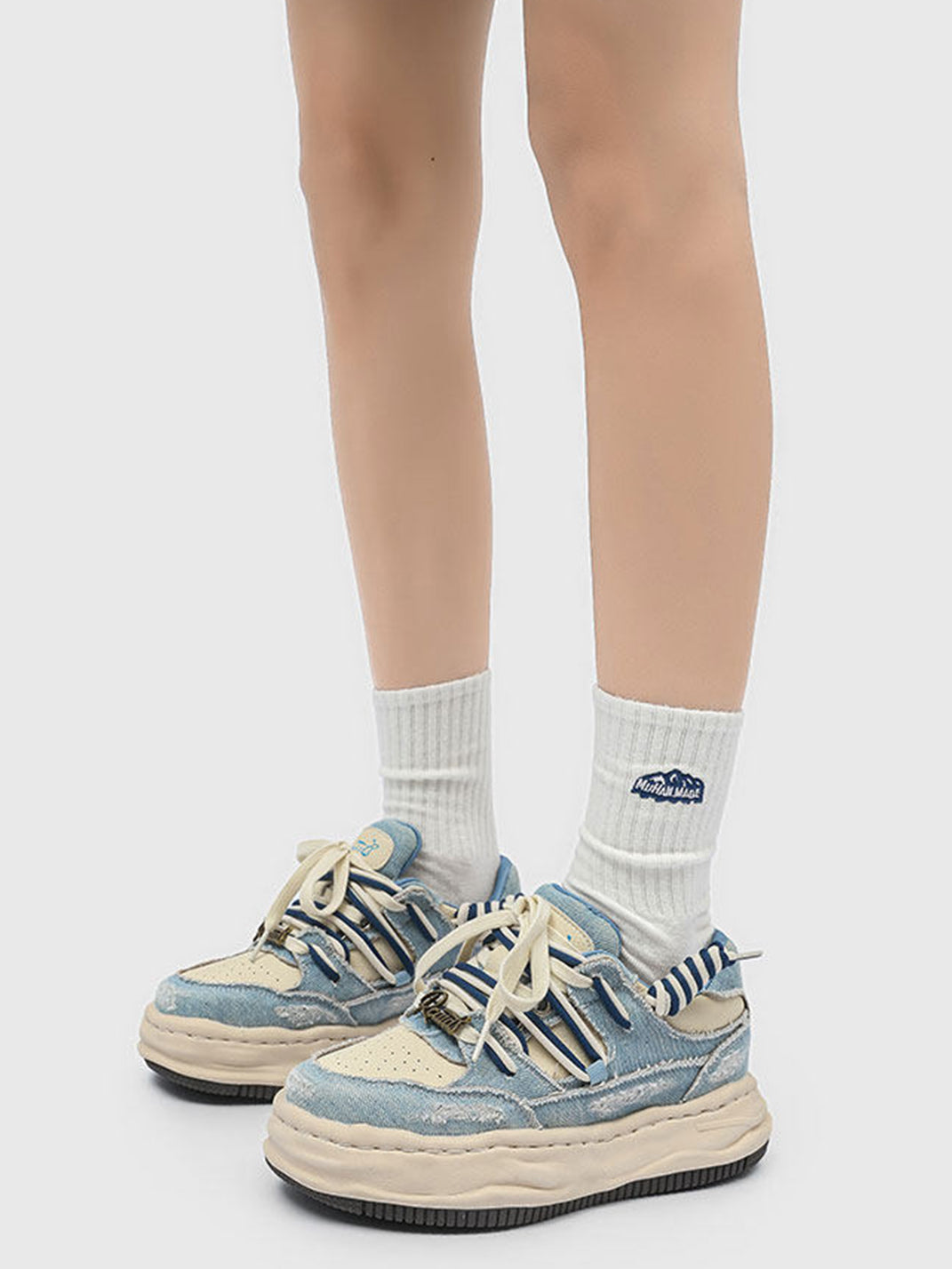Washed Denim Dual-Lace Sneakers - Skipkicks