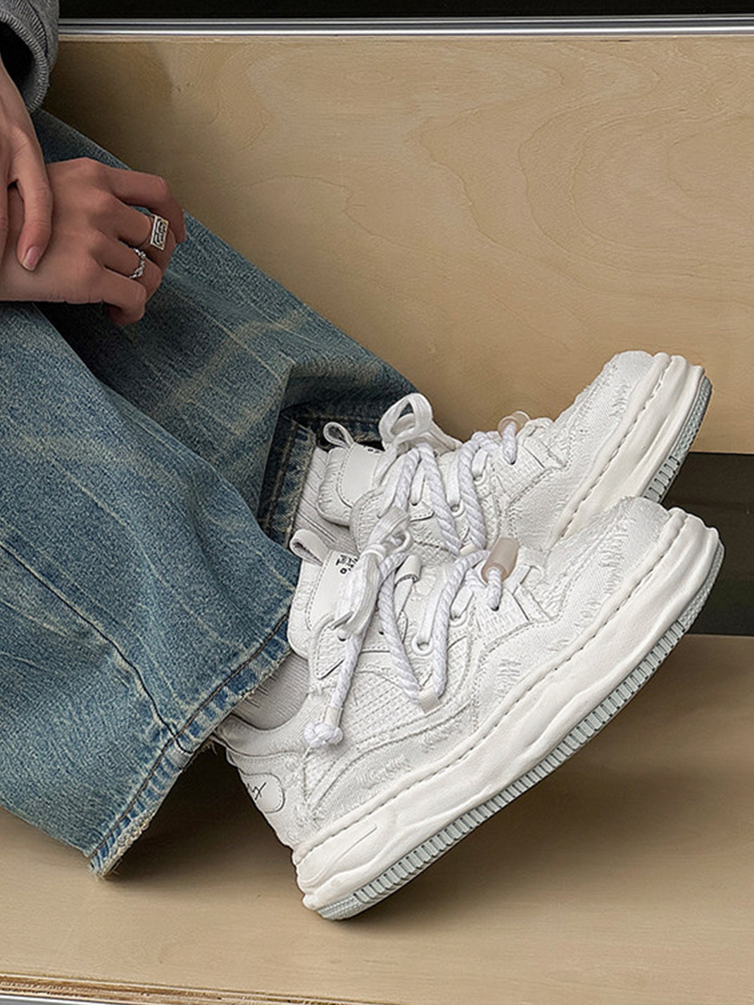 Frayed Canvas Platform Sneakers