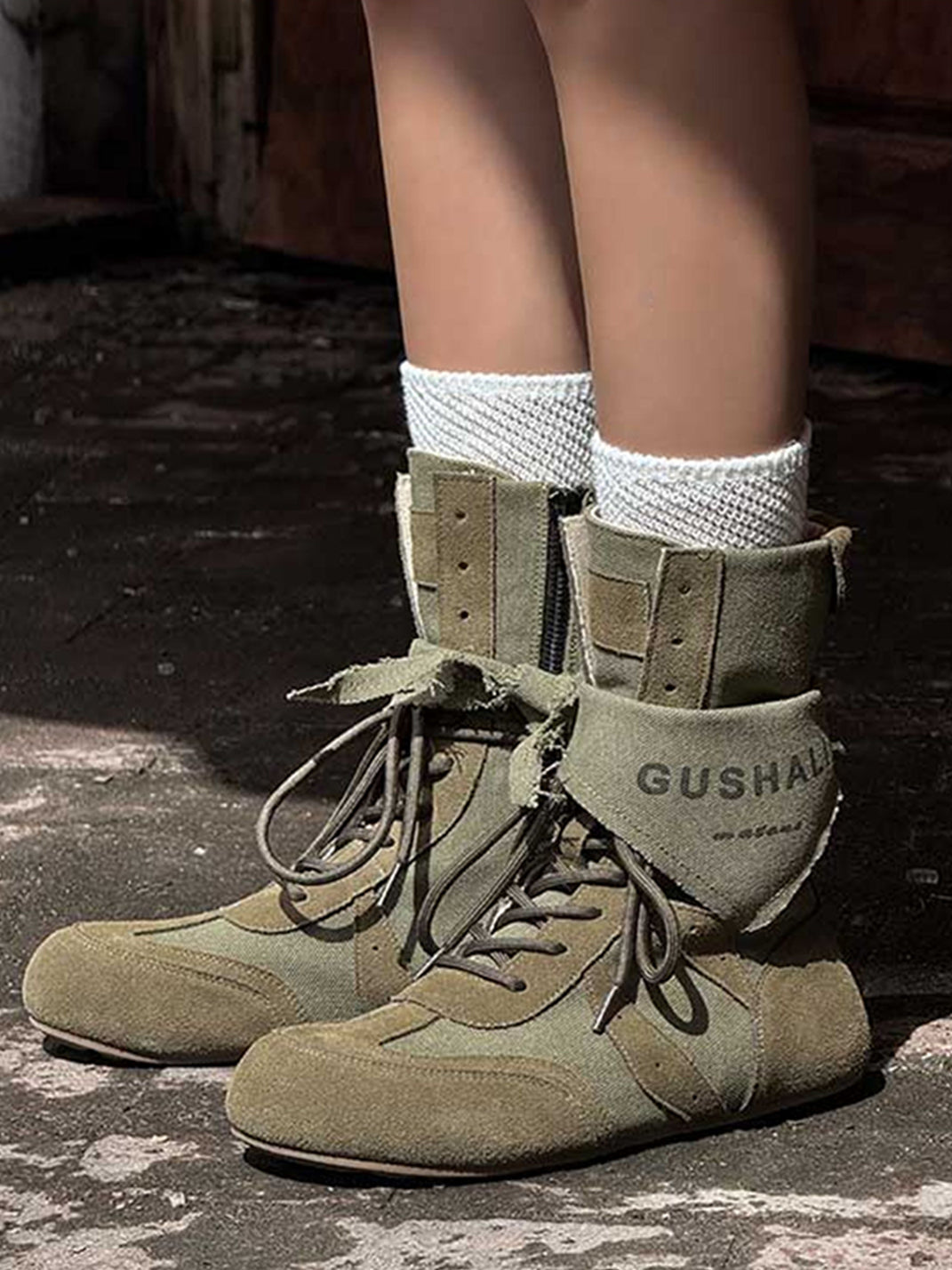 White Hybrid Retro Boxing Trainer Boots with Kerchief - Skipkicks