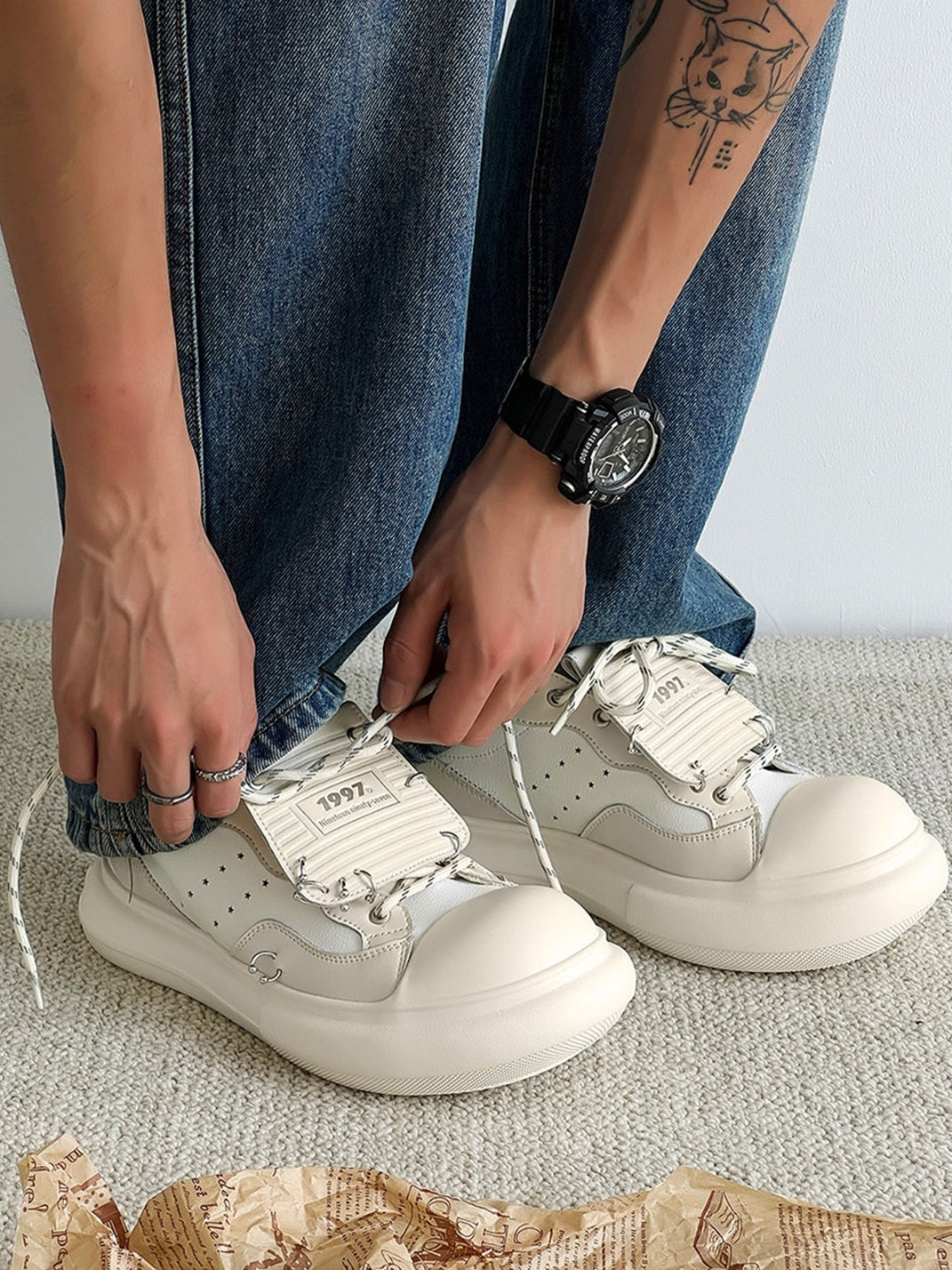 Metal-Stud Round-Toe Platform Shoes - Skipkicks