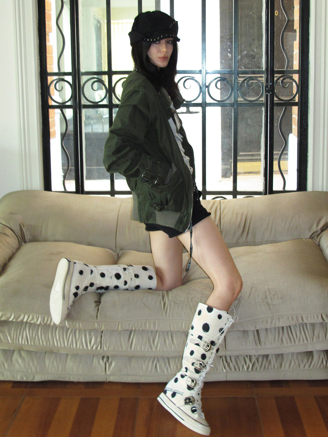 White Polka Dot Lace-Up Boots