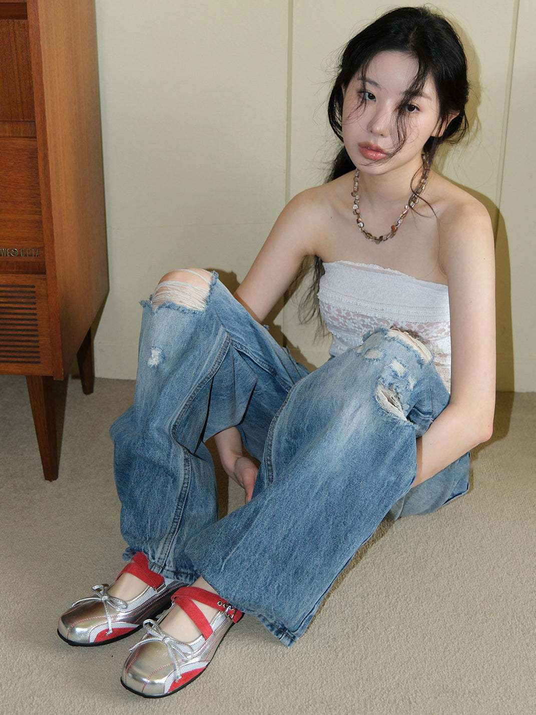 Red Leather Mary Jane Flats with Bows - Skipkicks