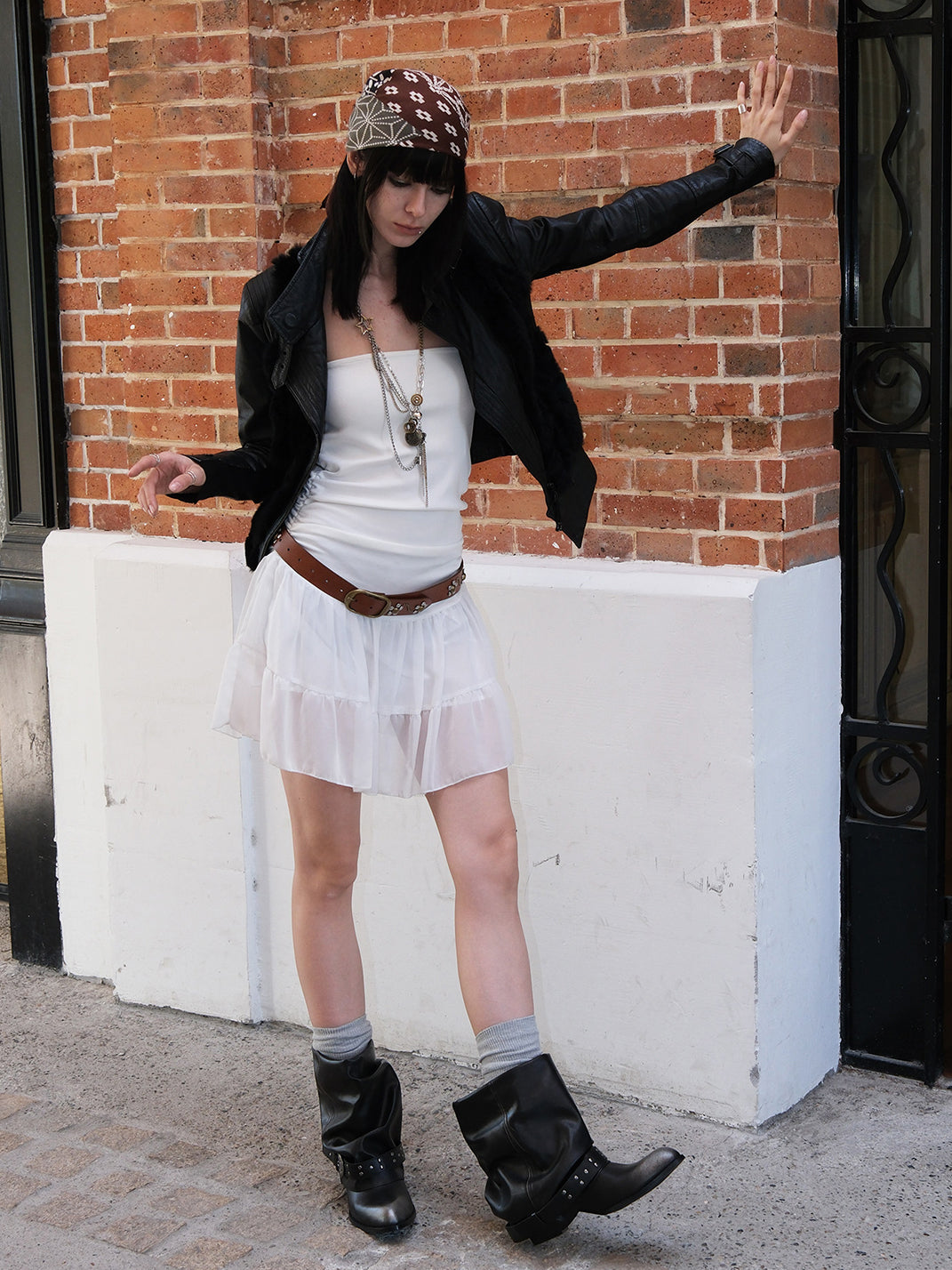 Black Chunky Leather Pointed Ankle Boots