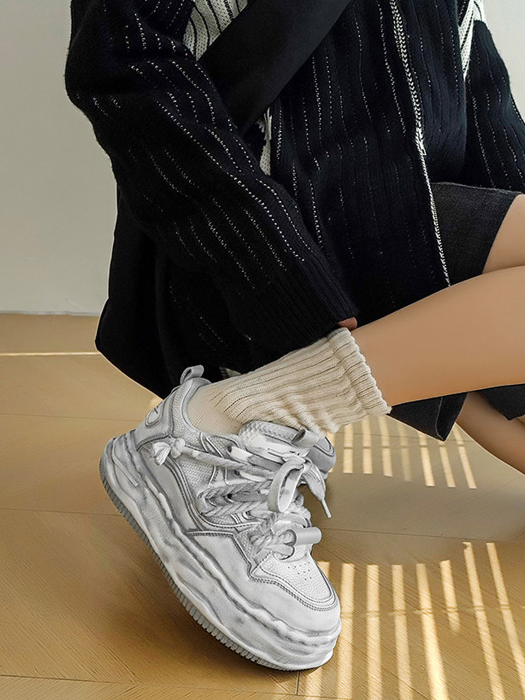 Washed Wavy Platform Sneakers - Skipkicks