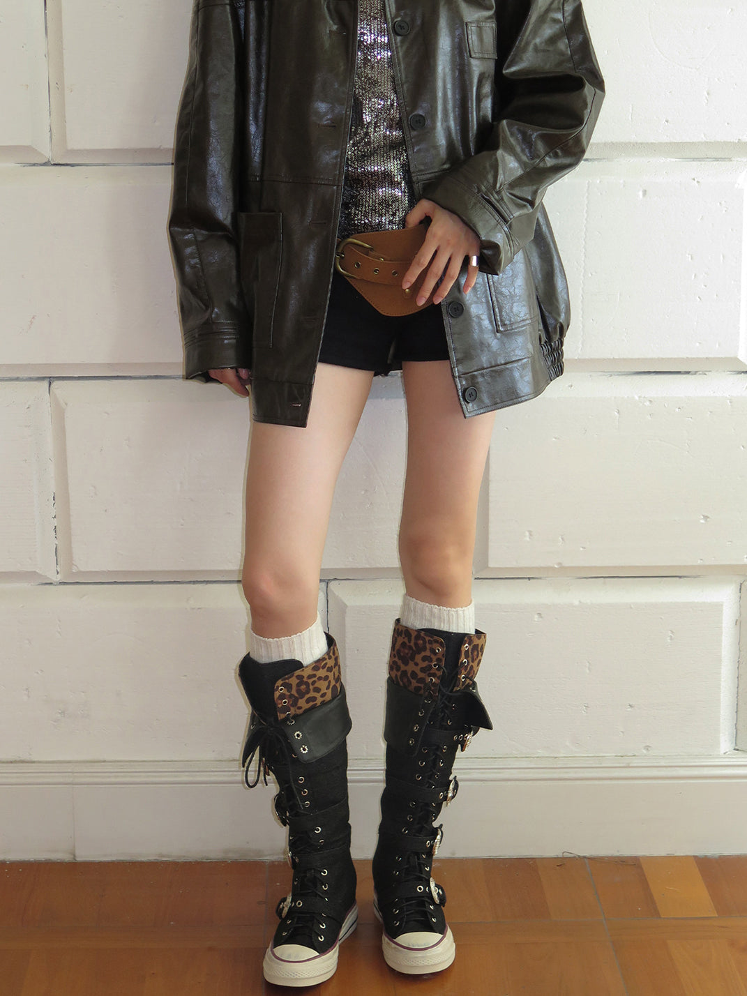 Leopard Print High-Top Canvas Boots with Belt Buckle - Skipkicks