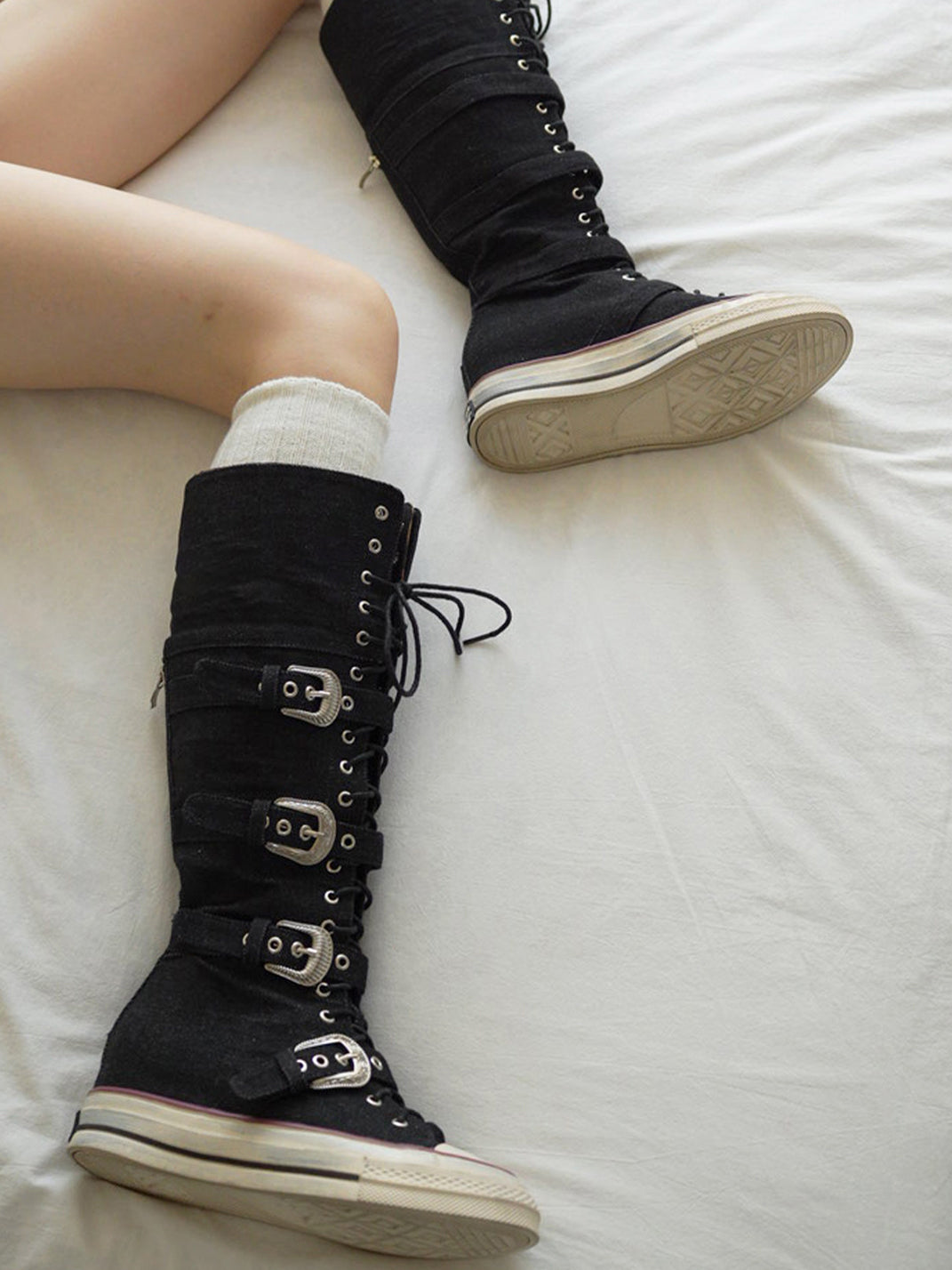 Leopard Print High-Top Canvas Boots with Belt Buckle - Skipkicks