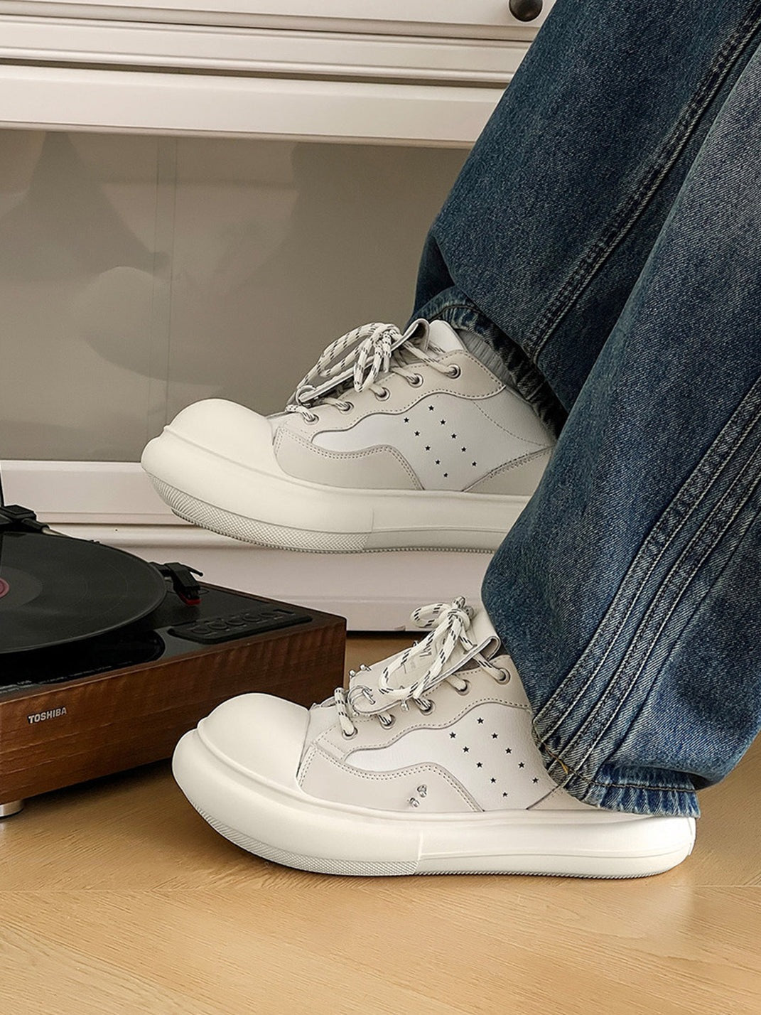 Metal-Stud Round-Toe Platform Shoes - Skipkicks