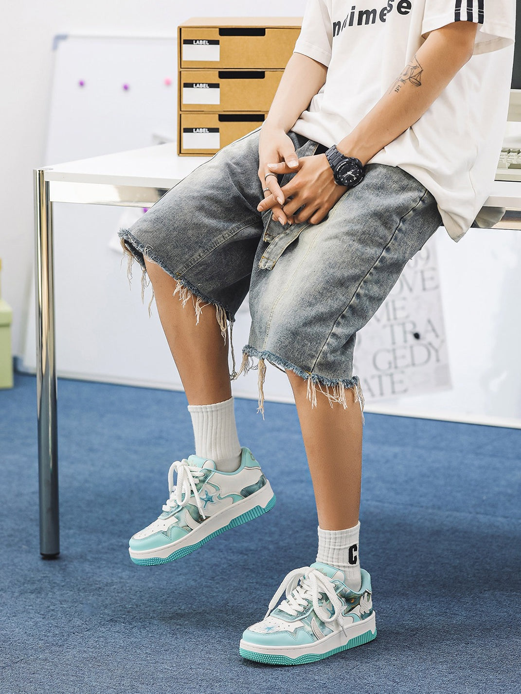 Green Star-Patch Platform Skate Sneakers - Skipkicks