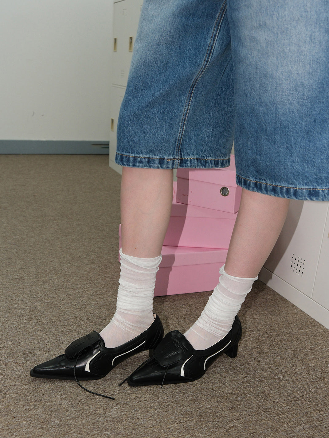 Black Flip Top Pointed-Toe Leather High Heels - Skipkicks
