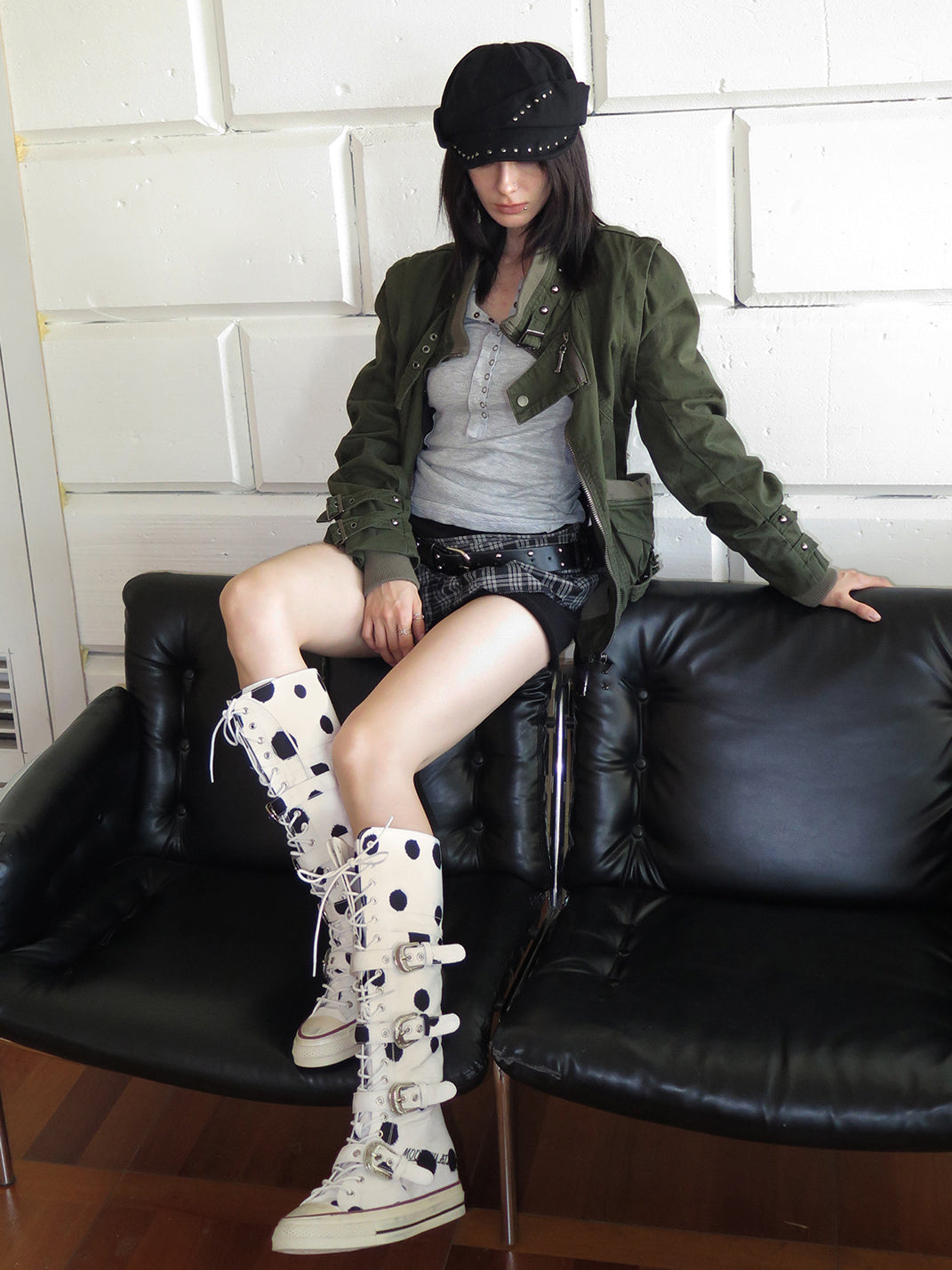 White Polka Dot Lace-Up Boots