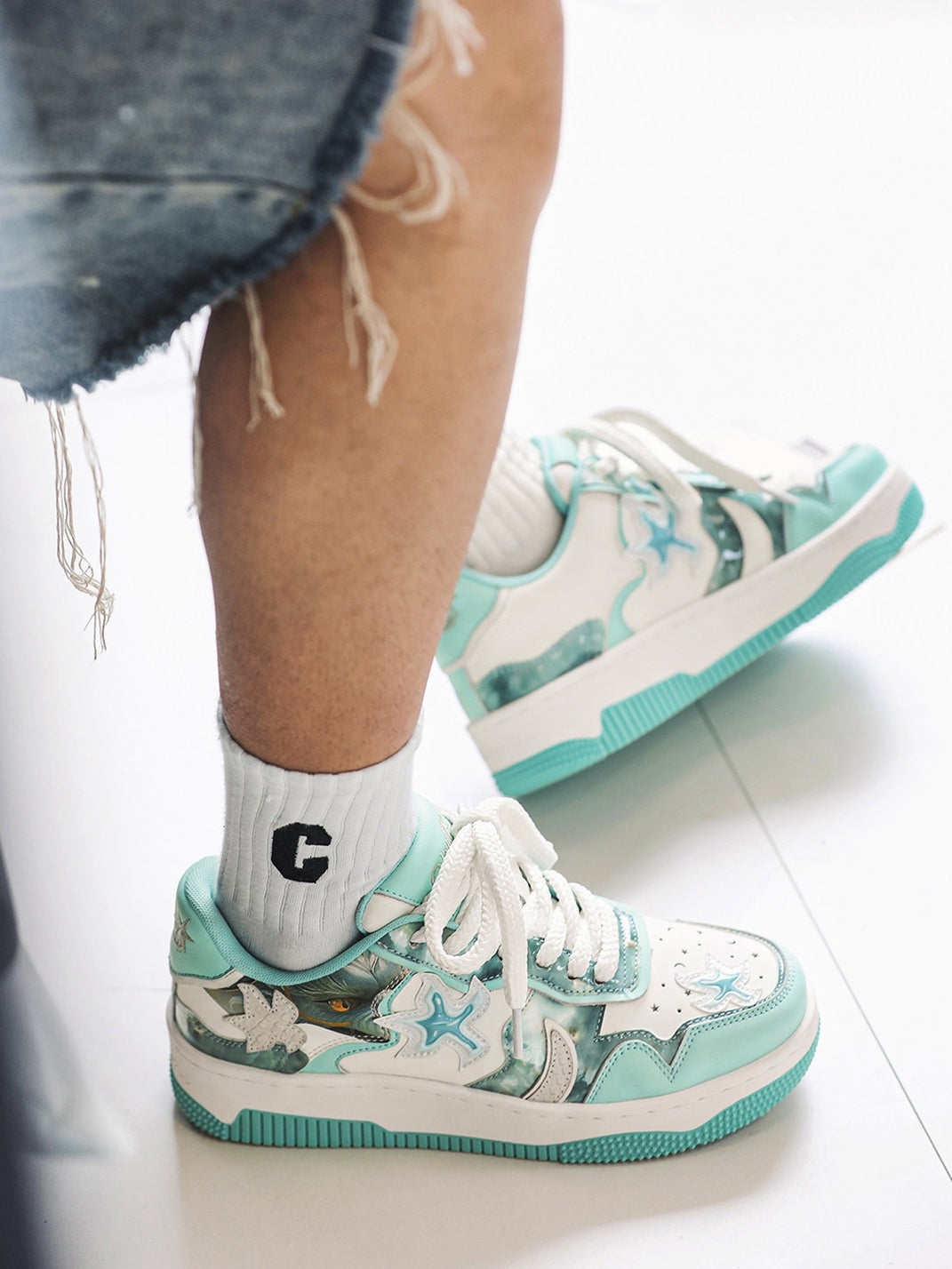 Green Star-Patch Platform Skate Sneakers - Skipkicks