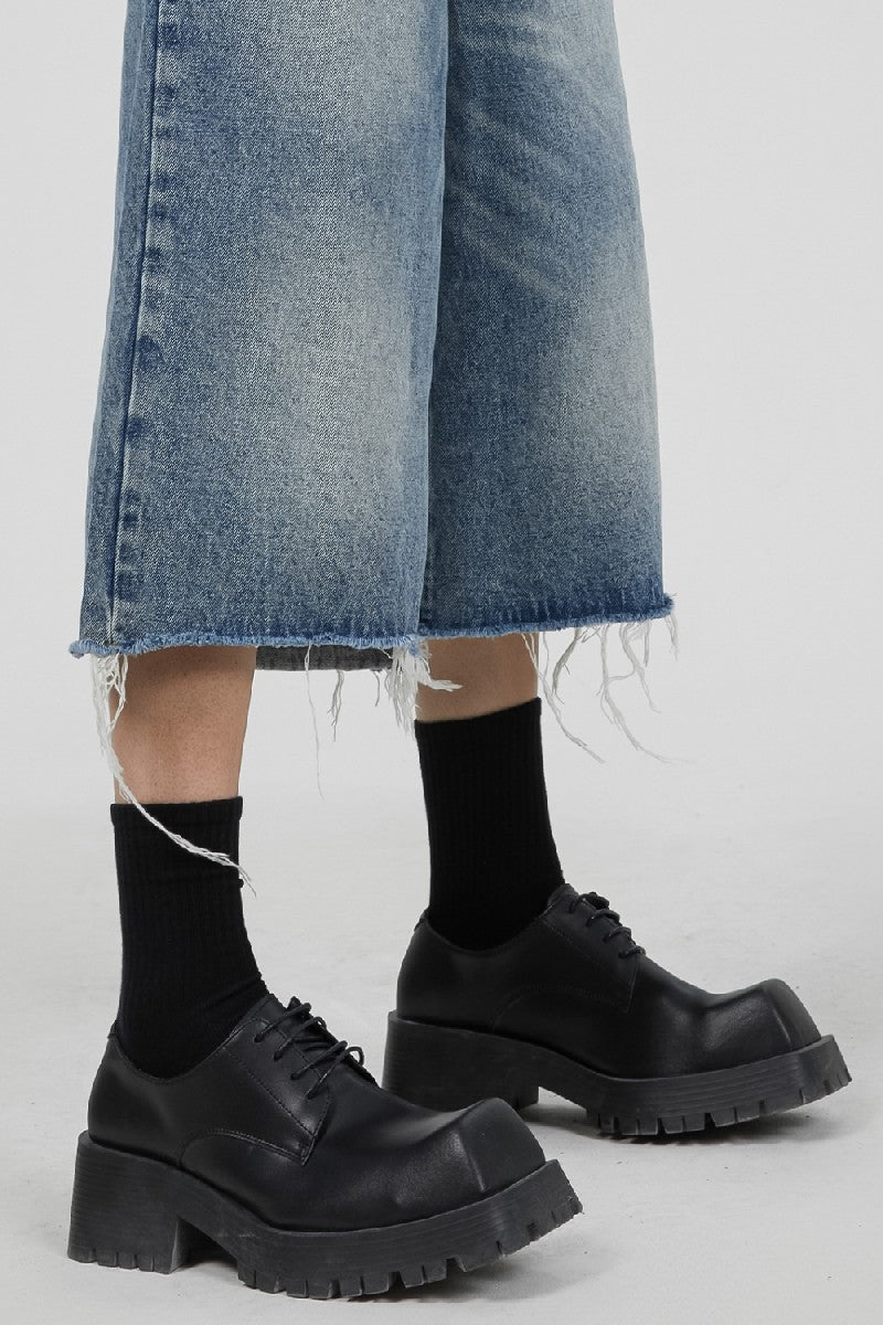 Squared Black Platform Chunky Derby Shoes - Skipkicks