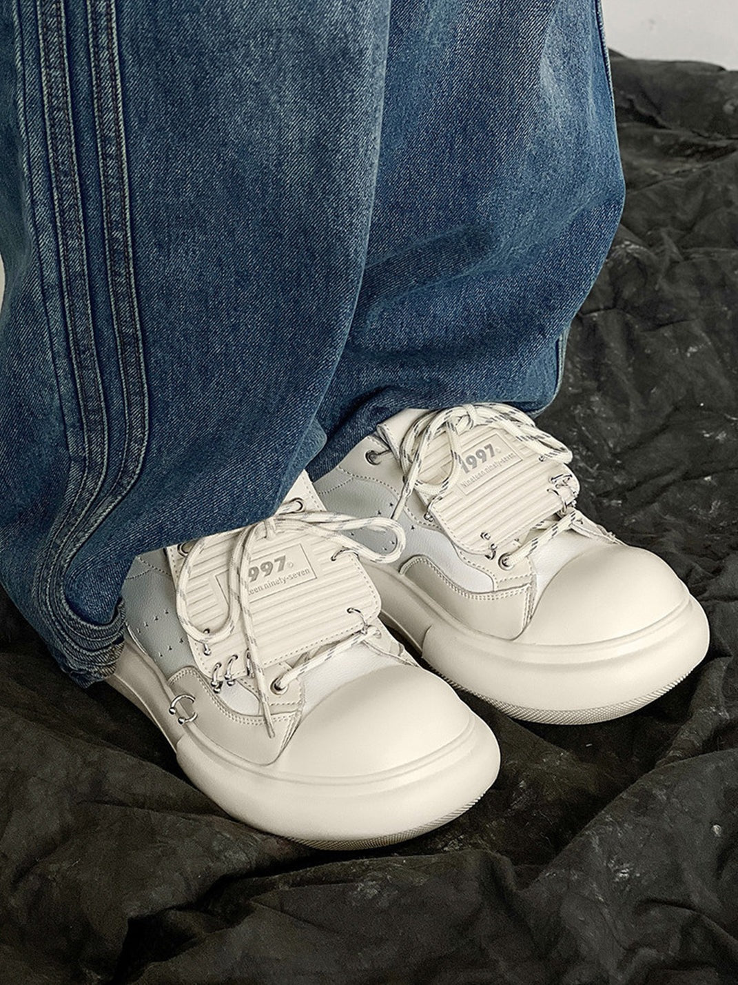 Metal-Stud Round-Toe Platform Shoes - Skipkicks