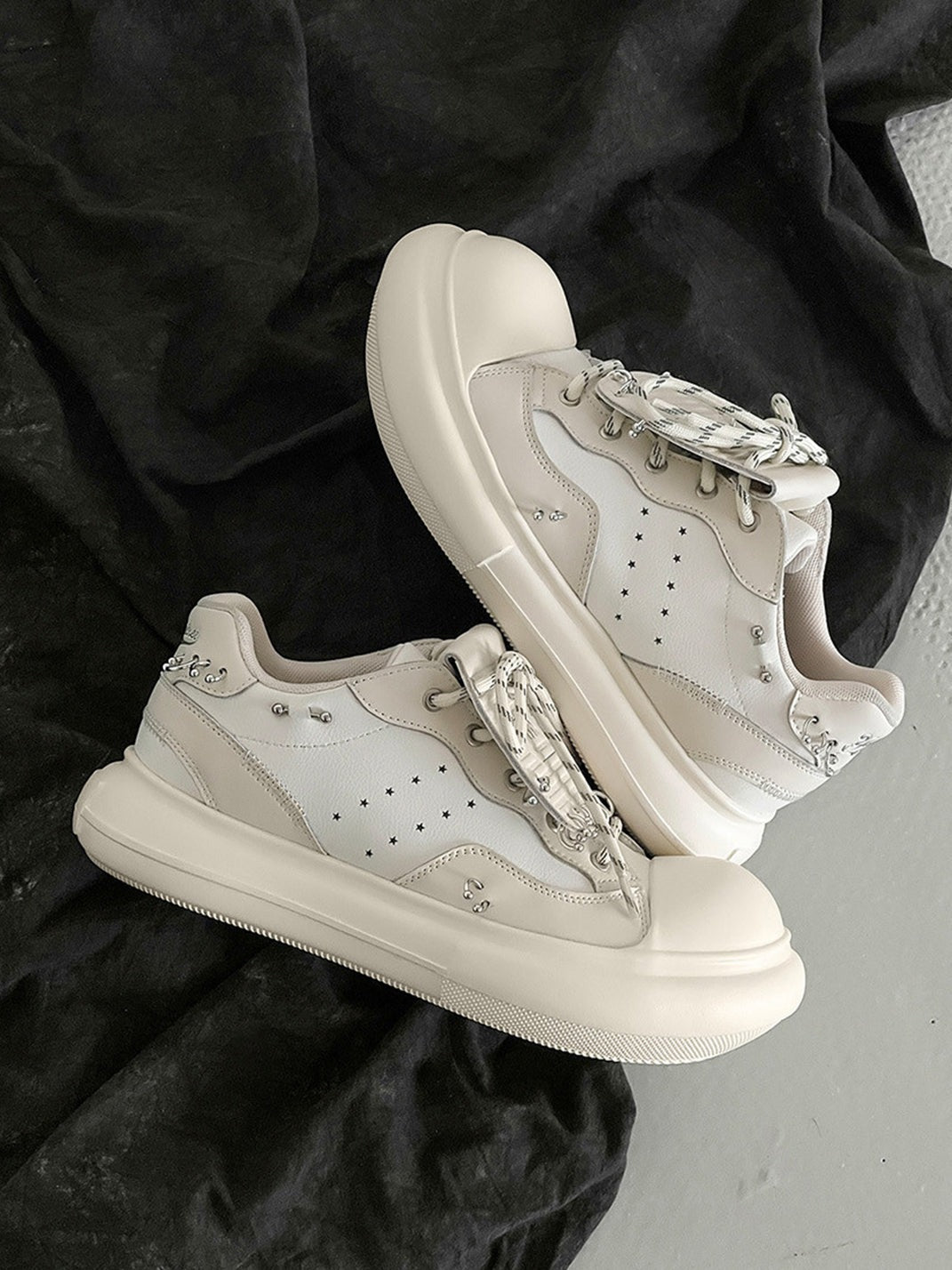 Metal-Stud Round-Toe Platform Shoes - Skipkicks