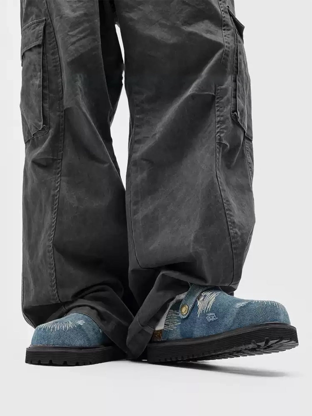 Distressed Denim Buckle Platform Mule Clogs - Skipkicks