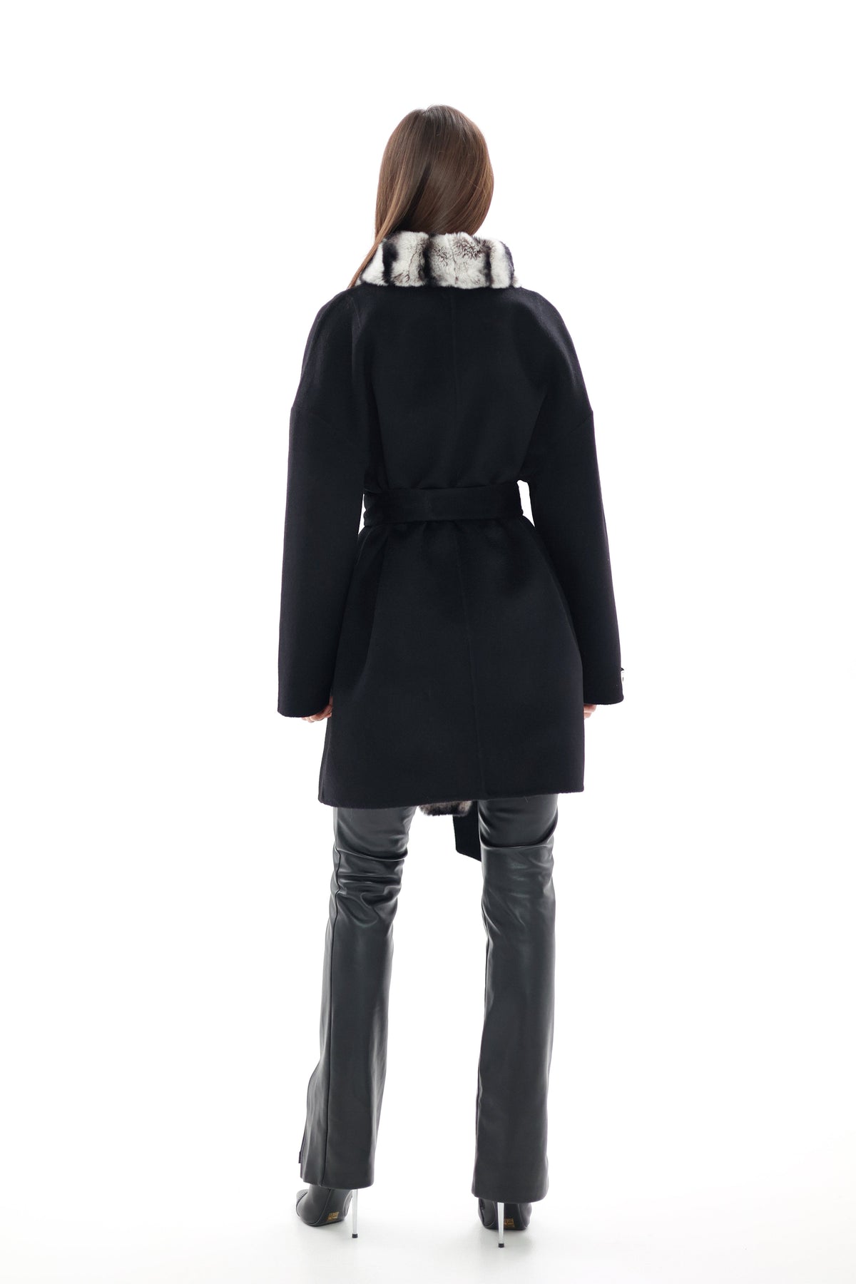 Genuine  French Orylag Fur Italian Cashmere Wool Coat 85cm