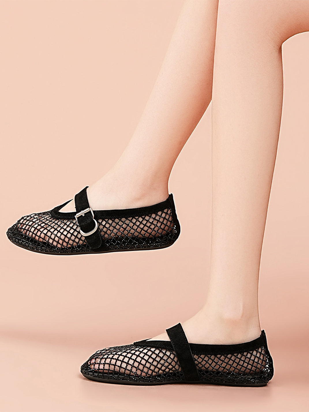 EBLAN Black Woven Mesh Mary Jane Flats - Skipkicks