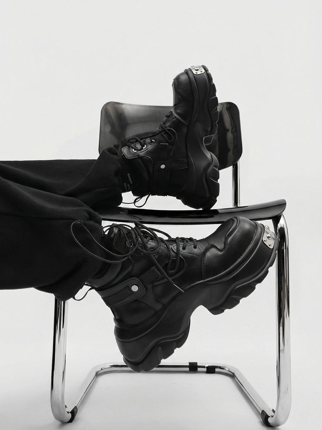 Black Metal Detail Platform Boots