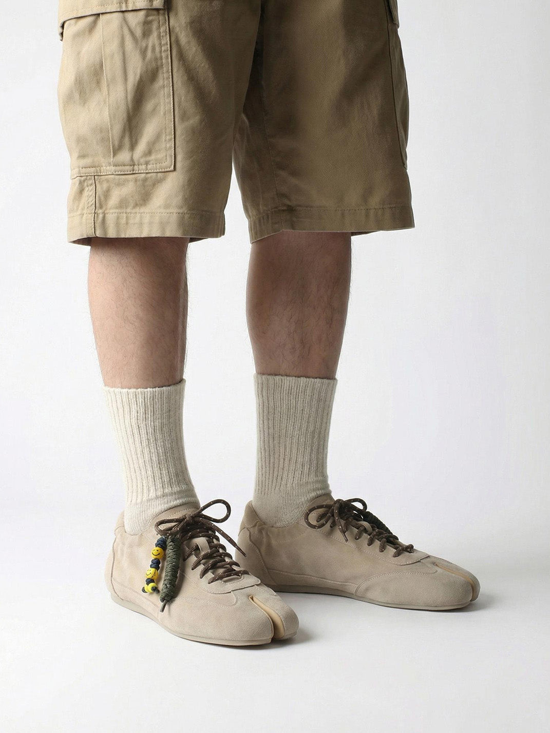Khaki Suede Thin-Sole Tabi Sneakers - Skipkicks