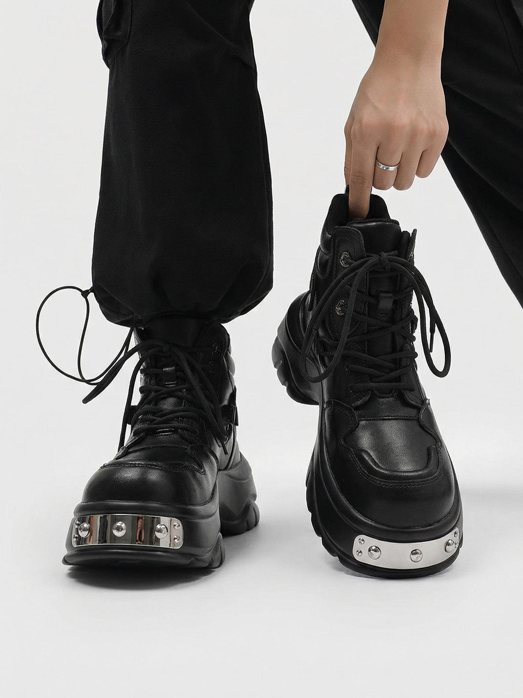 Black Metal Detail Platform Boots