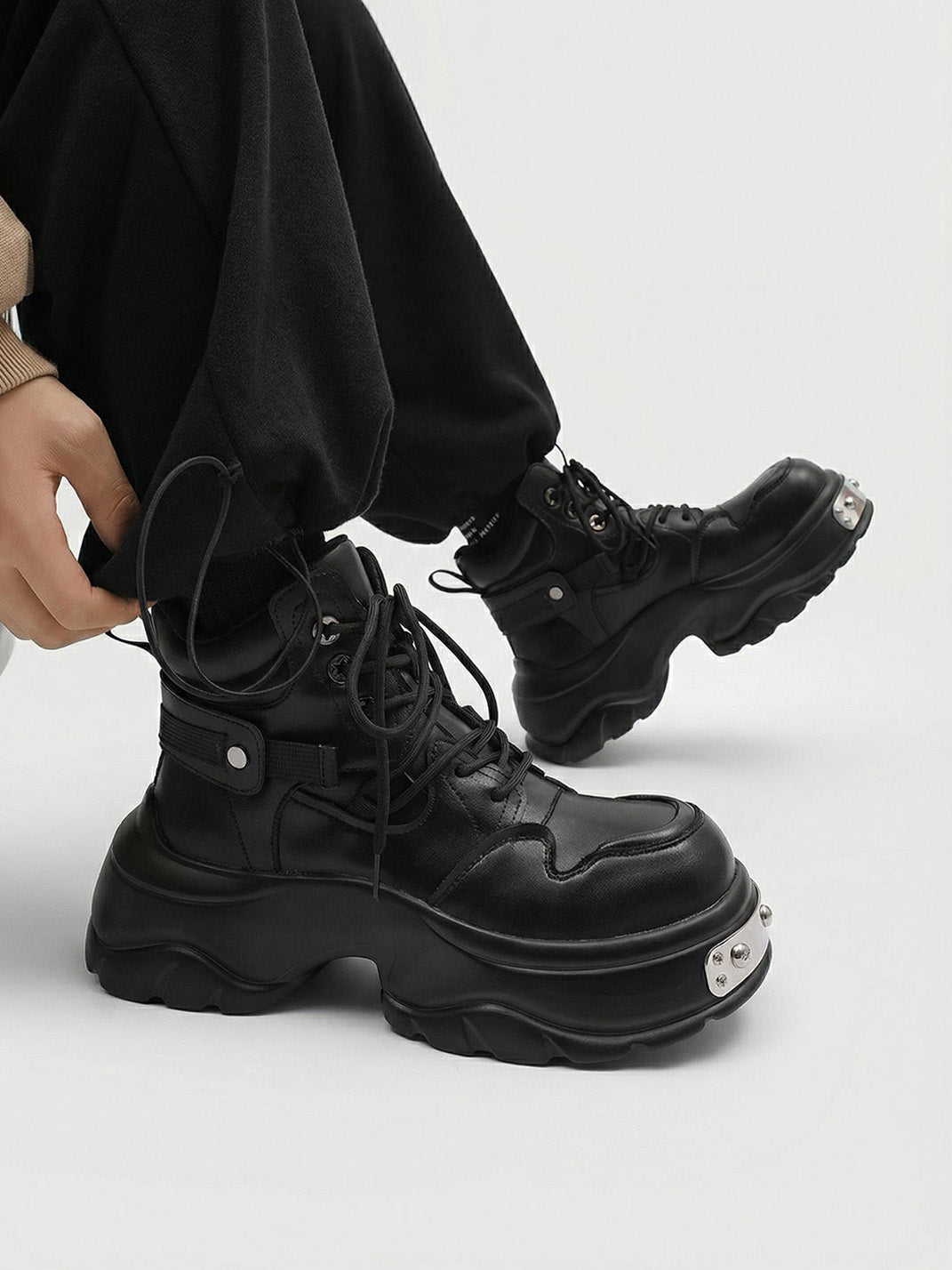 Black Metal Detail Platform Boots