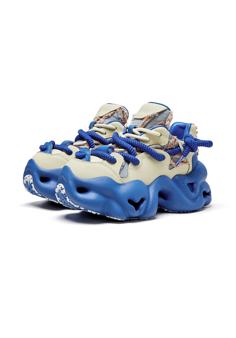 Blue Street-Style Leather Dad Sneakers - Skipkicks