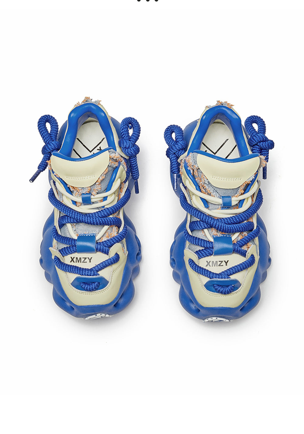 Blue Street-Style Leather Dad Sneakers - Skipkicks