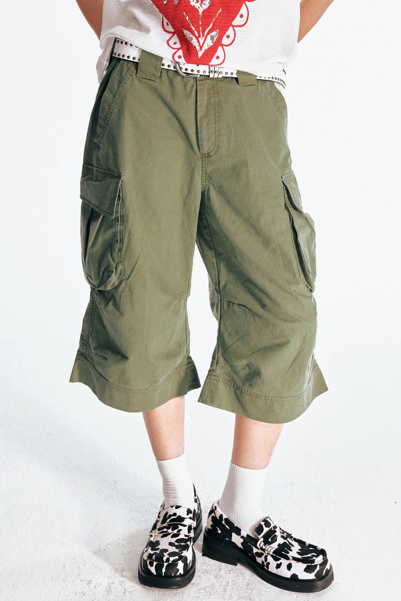 Flared Utility Cargo Bermuda Shorts